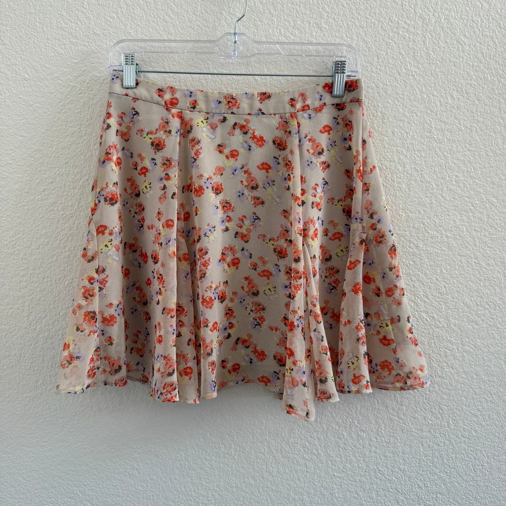 BCBGeneration Floral Mini Skirt Beige Orange Purple Pleated Size 6